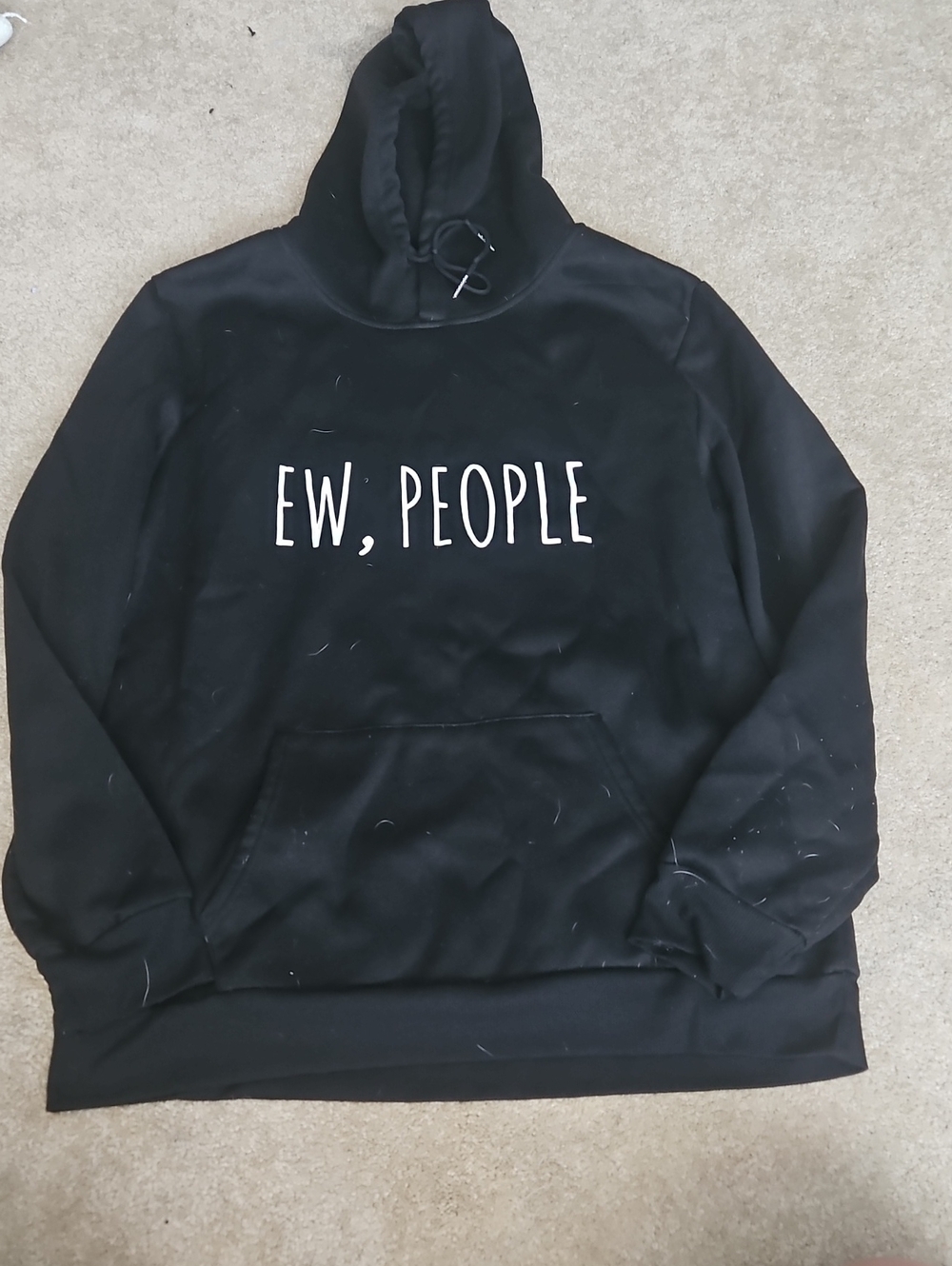 Black Crewneck Hoodie with 'Ew, People' Graphic
